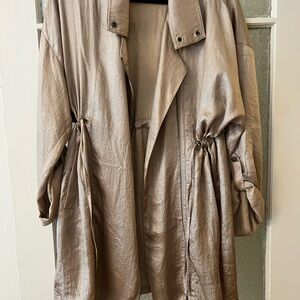 Anthropologie Silky Metallic Gold Tan Women's Trench Coat